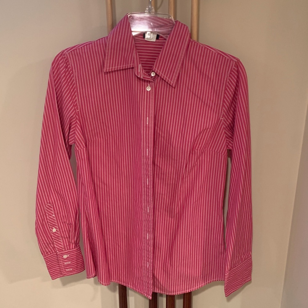 Red and white striped button down
